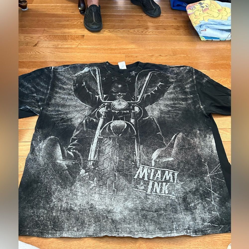 Miami Ink AOP Skeleton Skull Motorcycle Tshirt